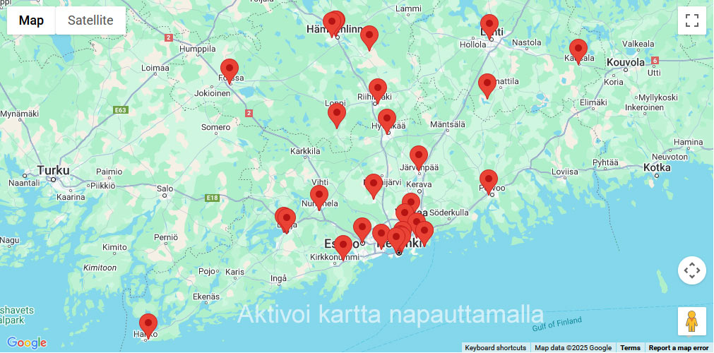 Helsingin ortodoksisen kirkon kirkot ja pyhäköt kartalla